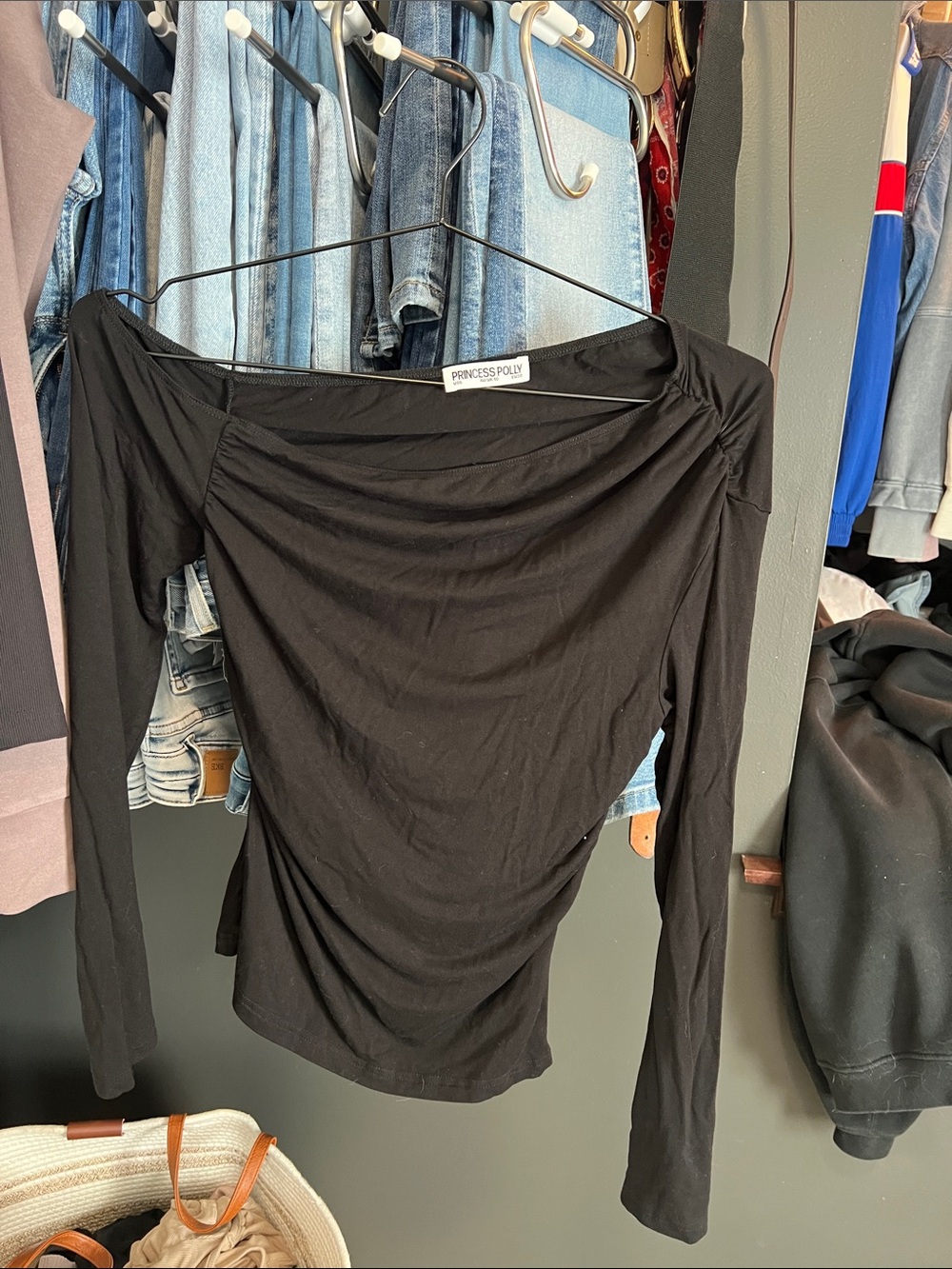 Princess Polly Black Off-Shoulder Long Sleeve Top